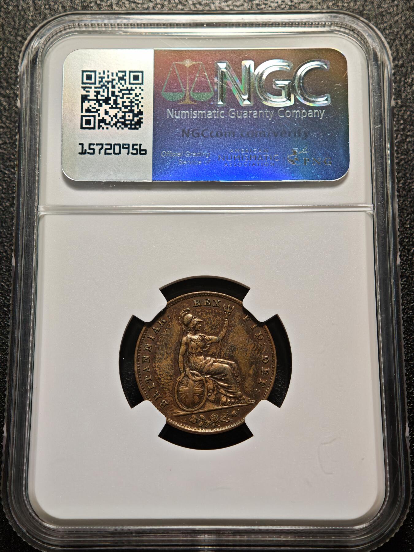 【德藏】世界币章拍卖第155期（拍品征集中~欢迎藏友联系） 1837年 英国1/4便士铜币 NGC AU 状态安逸