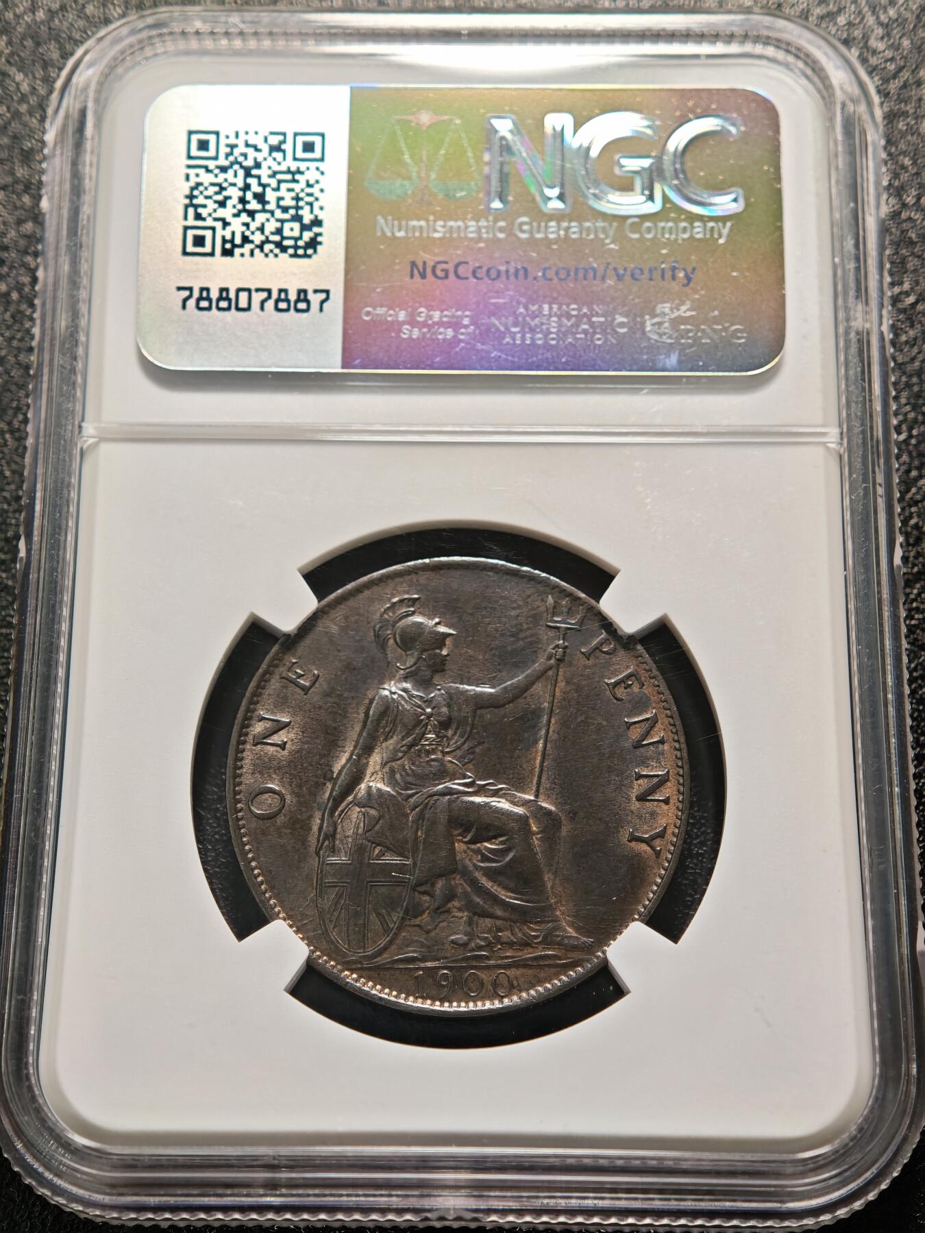 【德藏】世界币章拍卖第155期（拍品征集中~欢迎藏友联系） 1900年 英国1便士铜币 NGC AU58BN 状态非常好