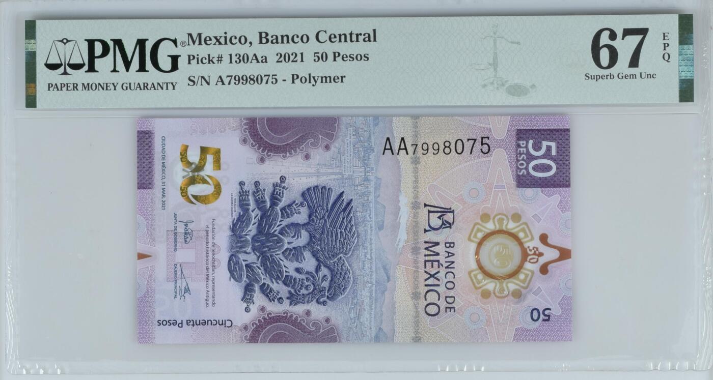 【礼羽收藏】🌏世界钱币拍卖第113期 墨西哥 获奖钞 50+100比索 双PMG67EPQ 双AA冠首发