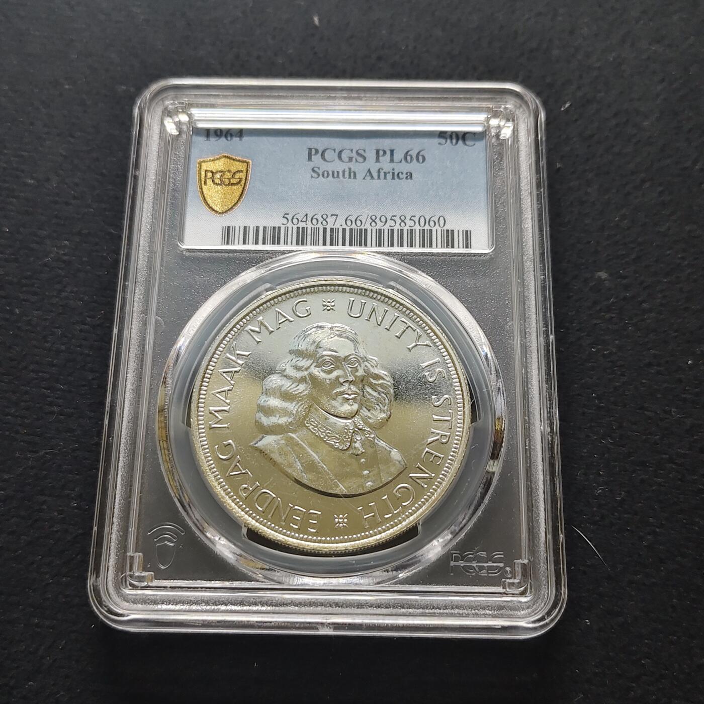 【全场包邮】纯粹捡漏拍481场（免费代拍第18场） 南非1964年羚羊50分克朗型大银币-PCGS PL66