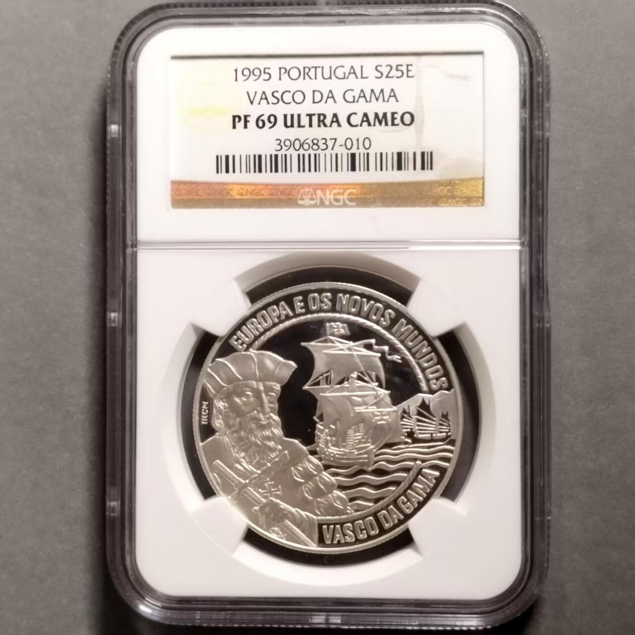 长老汇蛇年精选第七十九场拍卖 珍稀币！1995葡萄牙 25ECU 精制纪念银币  航海家 迪•亚士，NGC  PF69UC ，亚军分，更高分仅4枚   28克大银币，发行量未知