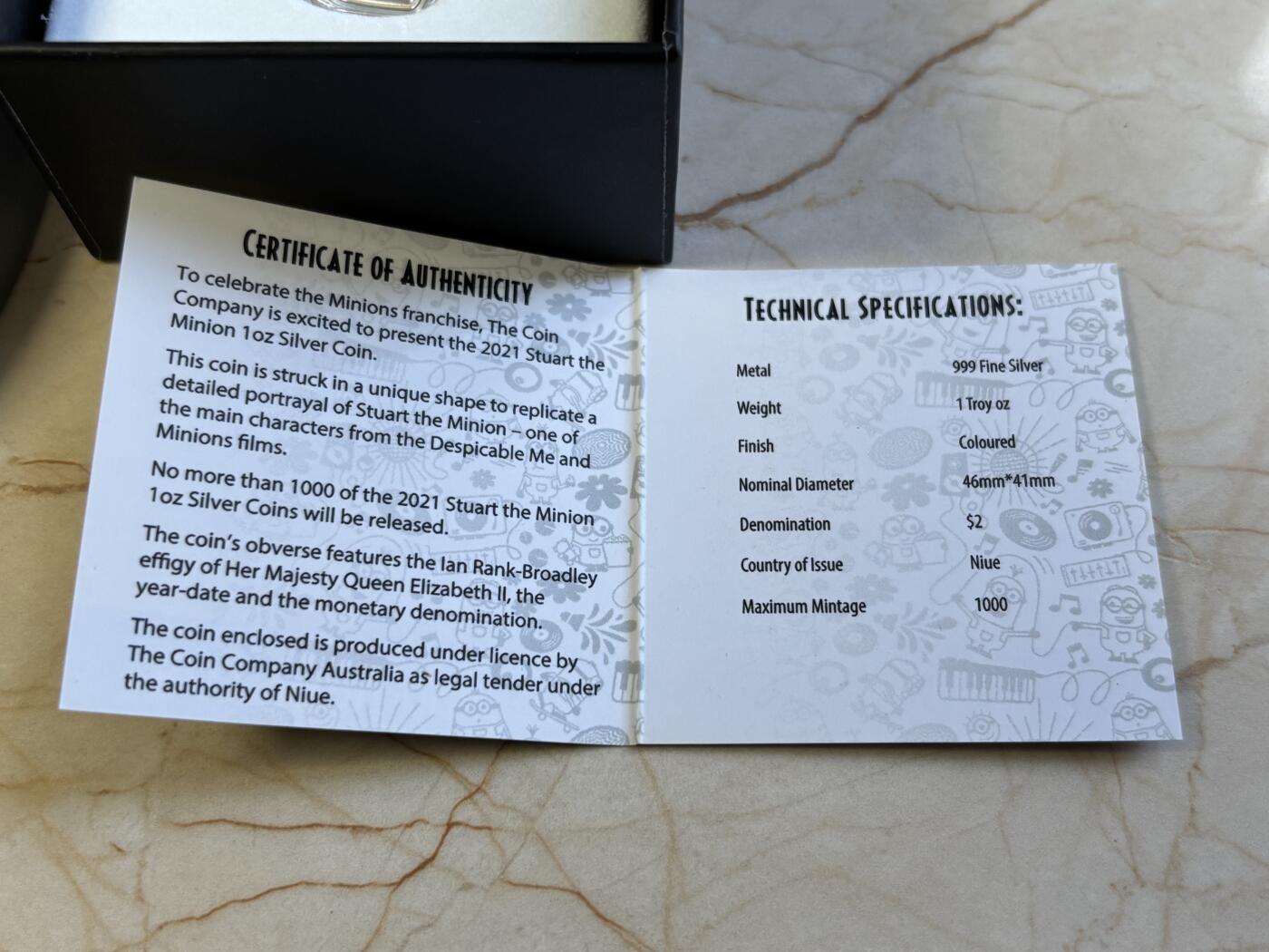 第183期拍卖 纽埃2021年小黄人卡通异形彩色纪念银币，1盎司，发行1000枚，999银