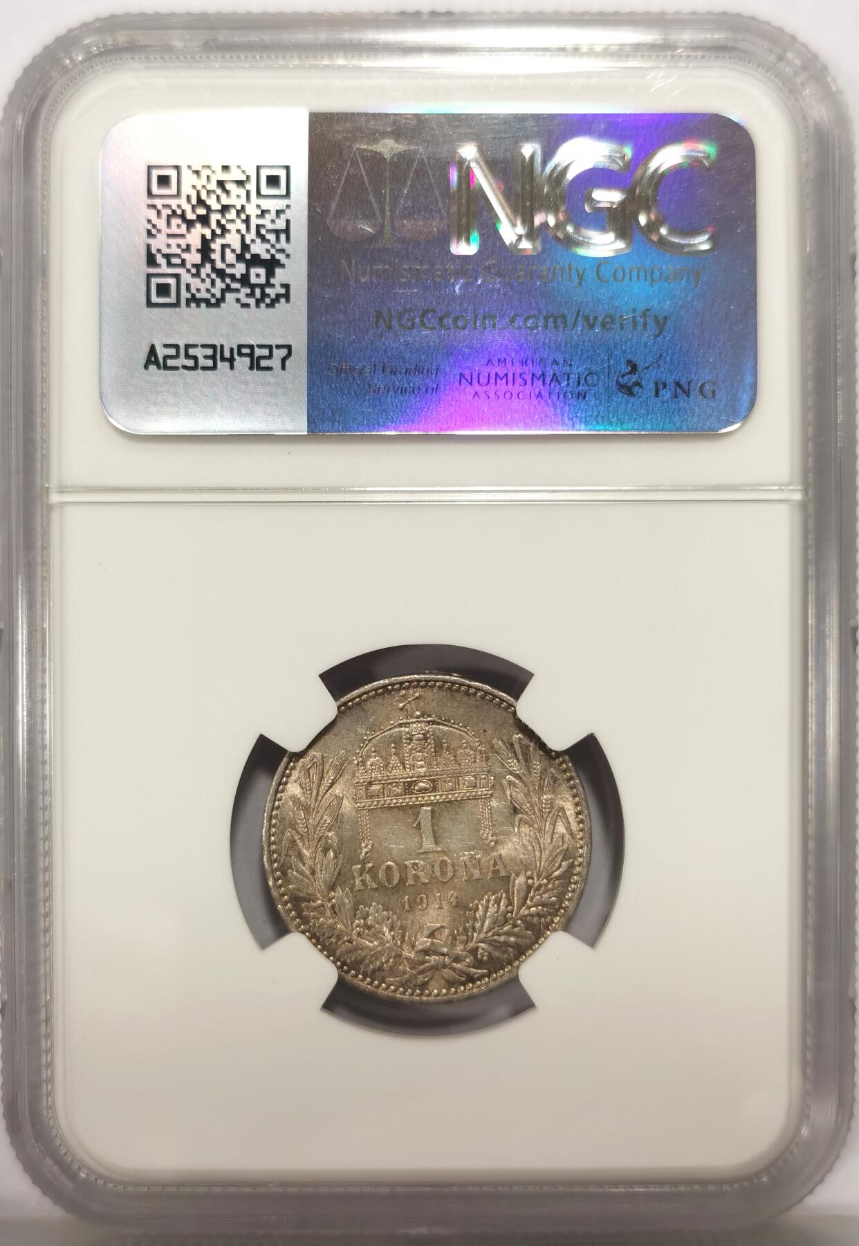 博洋堂世界钱币拍卖第149期（全场包邮） NGC MS64 匈牙利1914年科罗娜银币，少见的匈牙利版，不是常见的奥地利版，品相状态极好，64的难度不小，此前只拍过几个63的