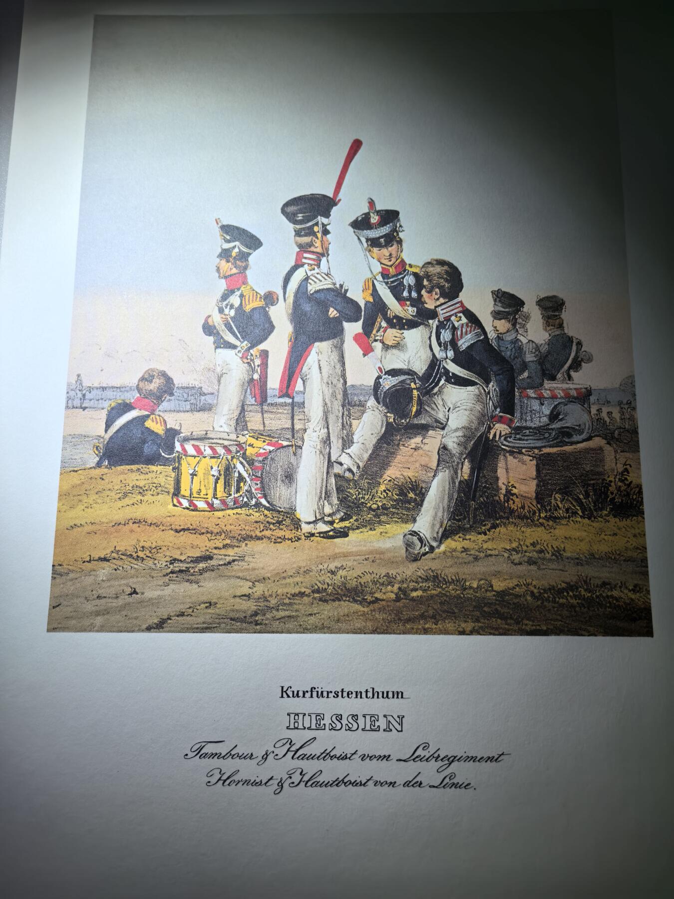 盛世勋华——号角文化勋章邮票专场拍卖第290期 大尺寸手绘图卡 黑森大公国近卫团鼓手和号手 大A4尺寸 翻印自1848年出版《德意志陆军》一书