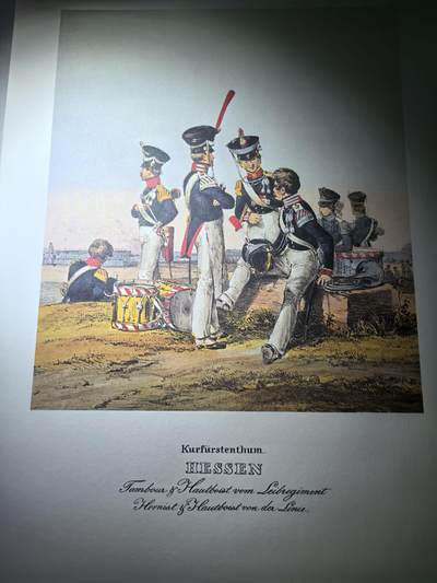 盛世勋华——号角文化勋章邮票专场拍卖第290期 - 大尺寸手绘图卡 黑森大公国近卫团鼓手和号手 大A4尺寸 翻印自1848年出版《德意志陆军》一书