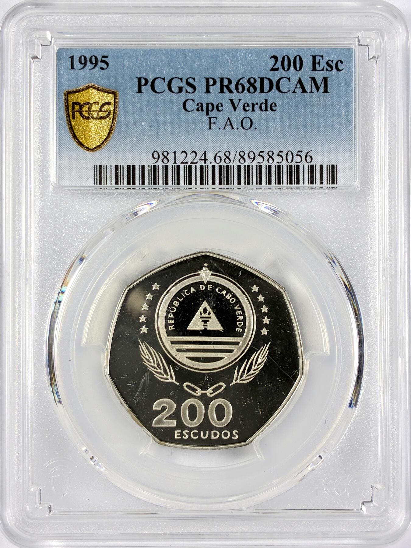【雨安】【直播拍卖】【世界币章117期-评级币】2025-11-29 周六 19:30 保真 [评级现代] Cape Verde 佛得角 200埃斯库多 1995年 F.A.O PCGS-PR68DCAM
