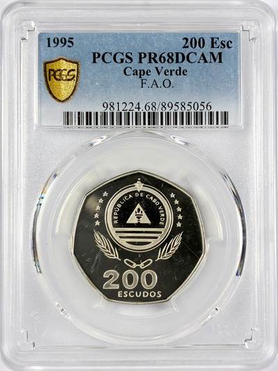 【雨安】【直播拍卖】【世界币章117期-评级币】2025-11-29 周六 19:30 保真 - [评级现代] Cape Verde 佛得角 200埃斯库多 1995年 F.A.O PCGS-PR68DCAM