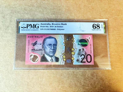【Blue Auction】世界纸币精拍第756期——18级TOP拍卖/信誉/品质/专业/高效💫 - 【888豹子号】澳大利亚 2019年20元  PMG68EPQ 高分