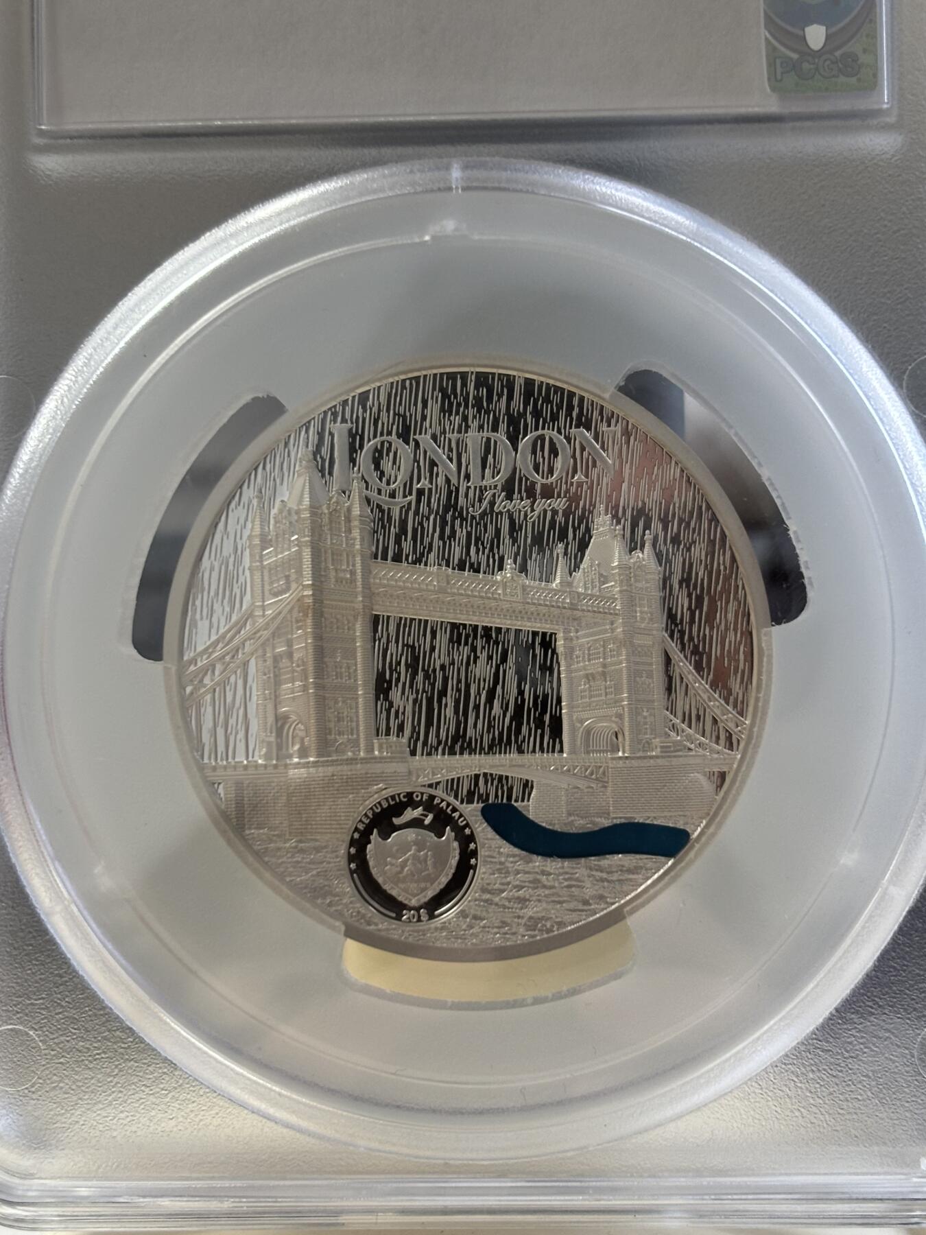 第183期拍卖 帕劳2023年城市蒂凡尼伦敦镶嵌玻璃3盎司银币PCGS-PR70首无盒无证书，999银，发行999枚