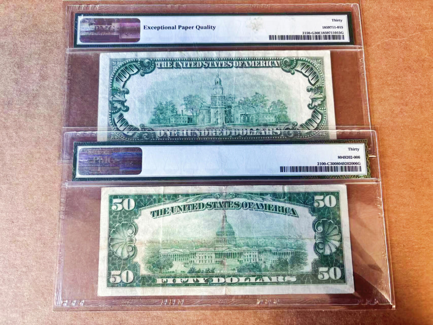 【Blue Auction】世界纸币精拍第756期——18级TOP拍卖/信誉/品质/专业/高效💫 【一组2张 数字区号】美国 1928年50-100美金 PMG30EPQ/PMG30