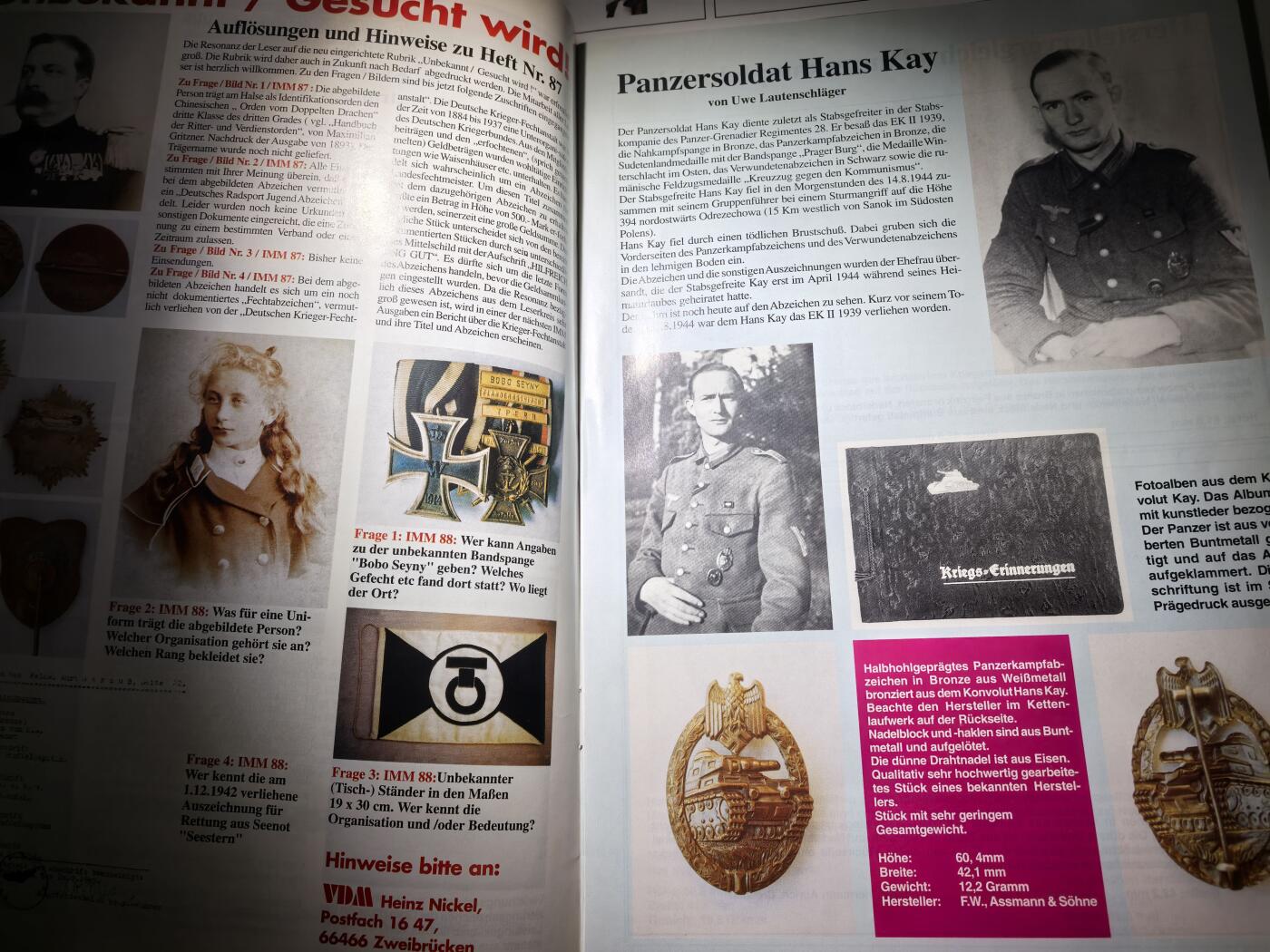 盛世勋华——号角文化勋章邮票专场拍卖第290期 德国出版 Militaria-Magazin杂志 1998年1/2月刊总第88期 58页