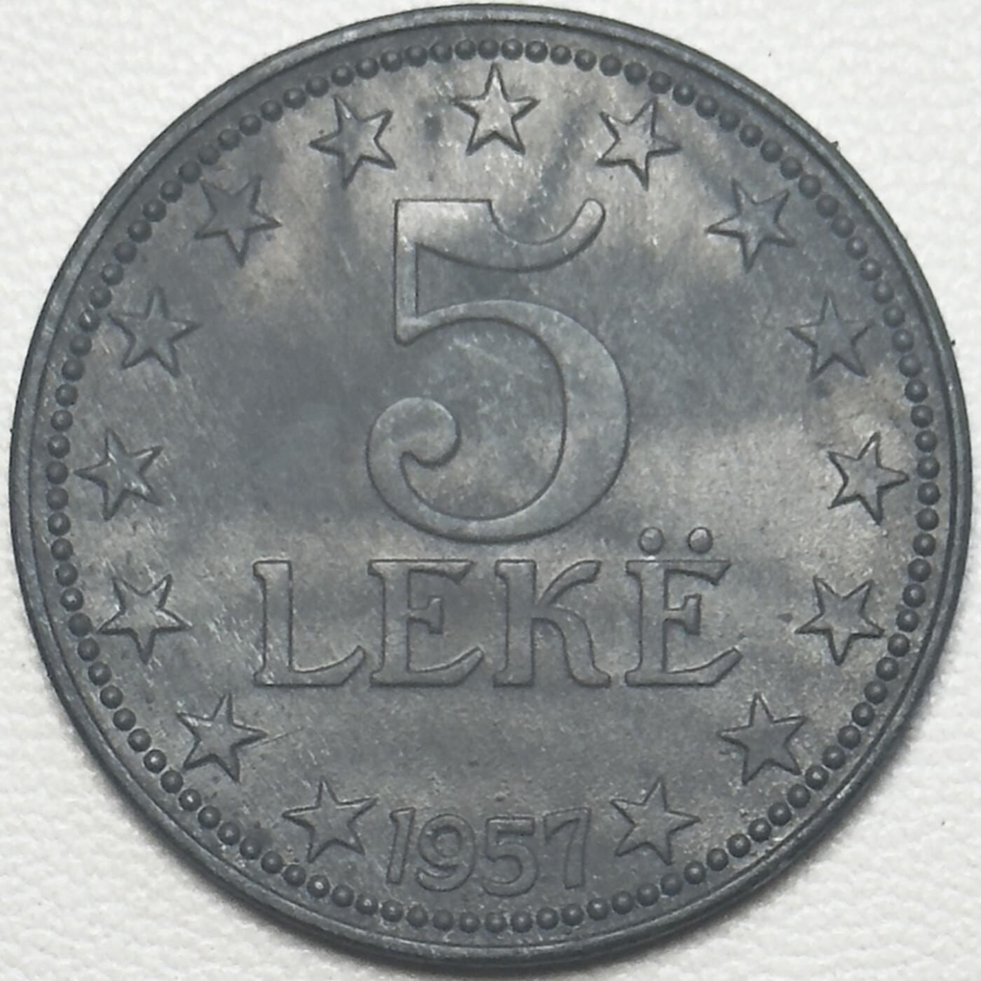 ＜小葵钱铺＞第66期·散币·银币场·满200包邮，不寄存·12月1号发货 阿尔巴尼亚1957年5列克锌币