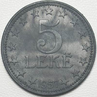 ＜小葵钱铺＞第66期·散币·银币场·满200包邮，不寄存·12月1号发货 - 阿尔巴尼亚1957年5列克锌币