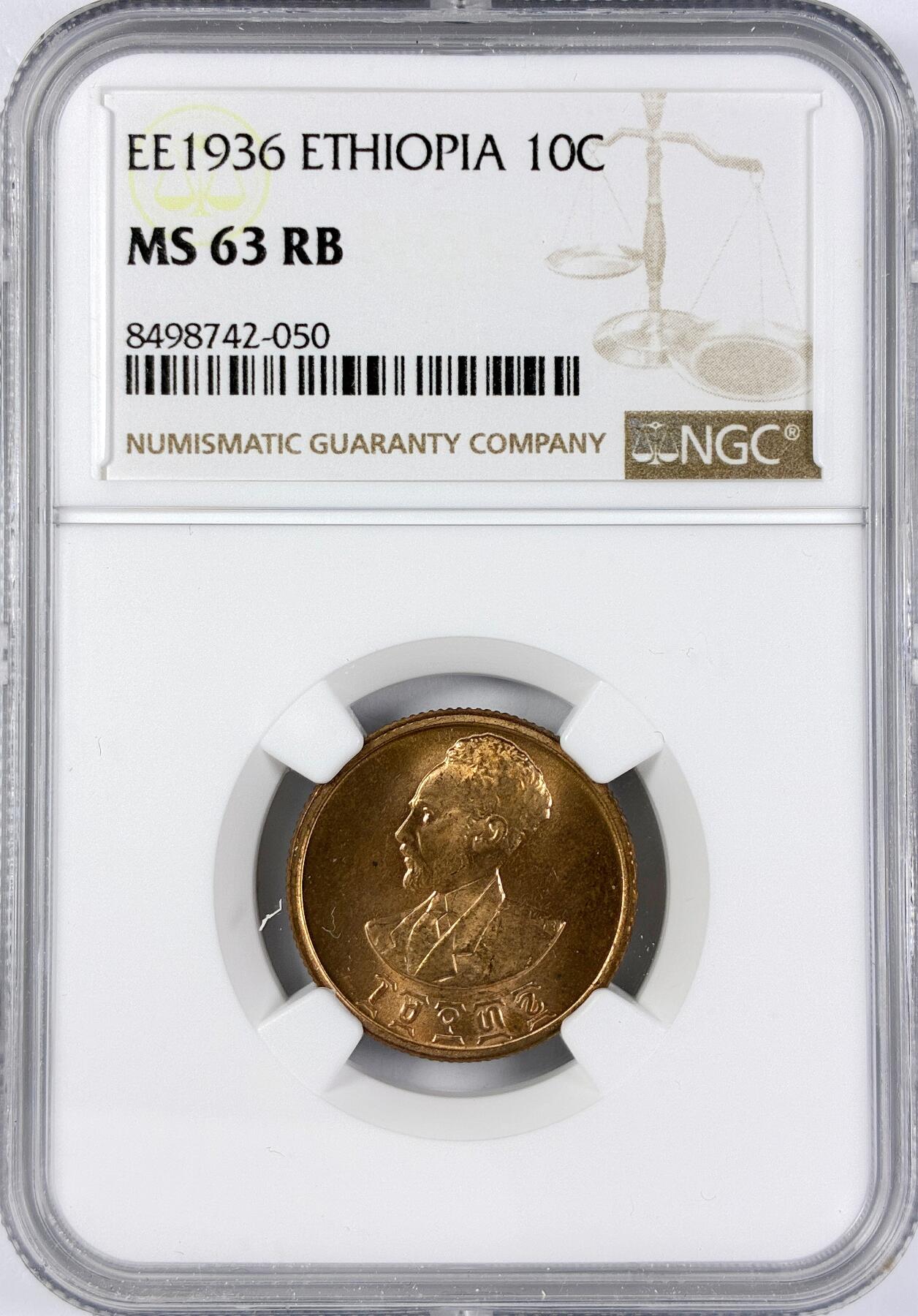 【雨安】【直播拍卖】【世界币章117期-评级币】2025-11-29 周六 19:30 保真 [评级非洲] Ethiopia 埃塞俄比亚 10分 1936年  NGC-MS63