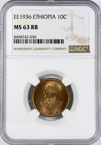 【雨安】【直播拍卖】【世界币章117期-评级币】2025-11-29 周六 19:30 保真 - [评级非洲] Ethiopia 埃塞俄比亚 10分 1936年  NGC-MS63