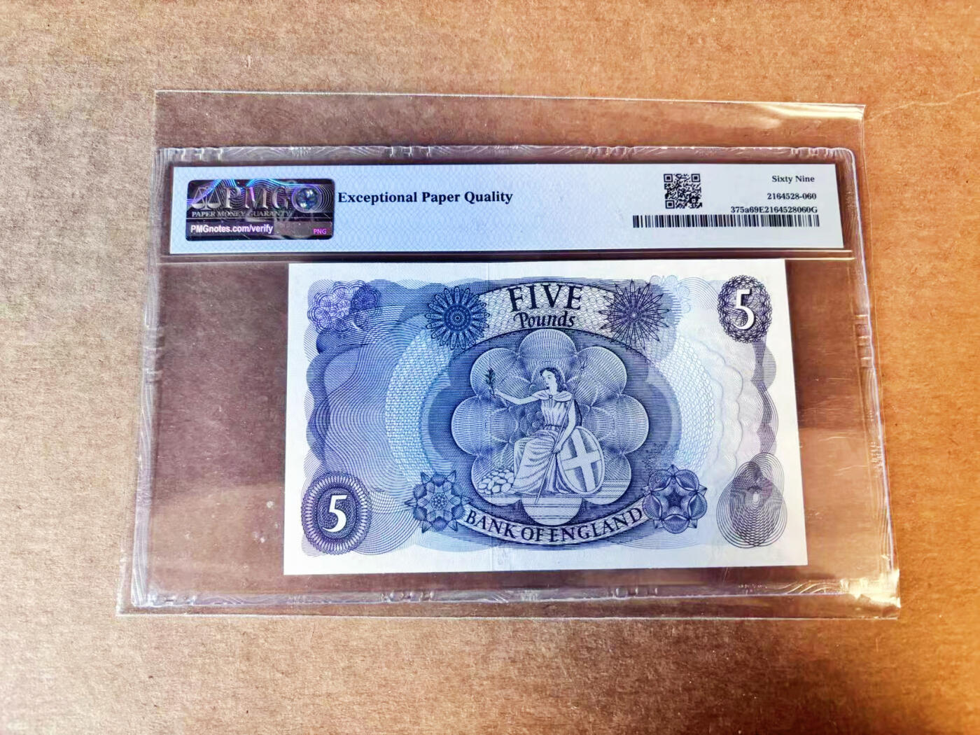 【Blue Auction】世界纸币精拍第756期——18级TOP拍卖/信誉/品质/专业/高效💫 【a版冠军分 仅2张】英国 C序列 1963-66年5镑 PMG69EPQ 近满分 罕见