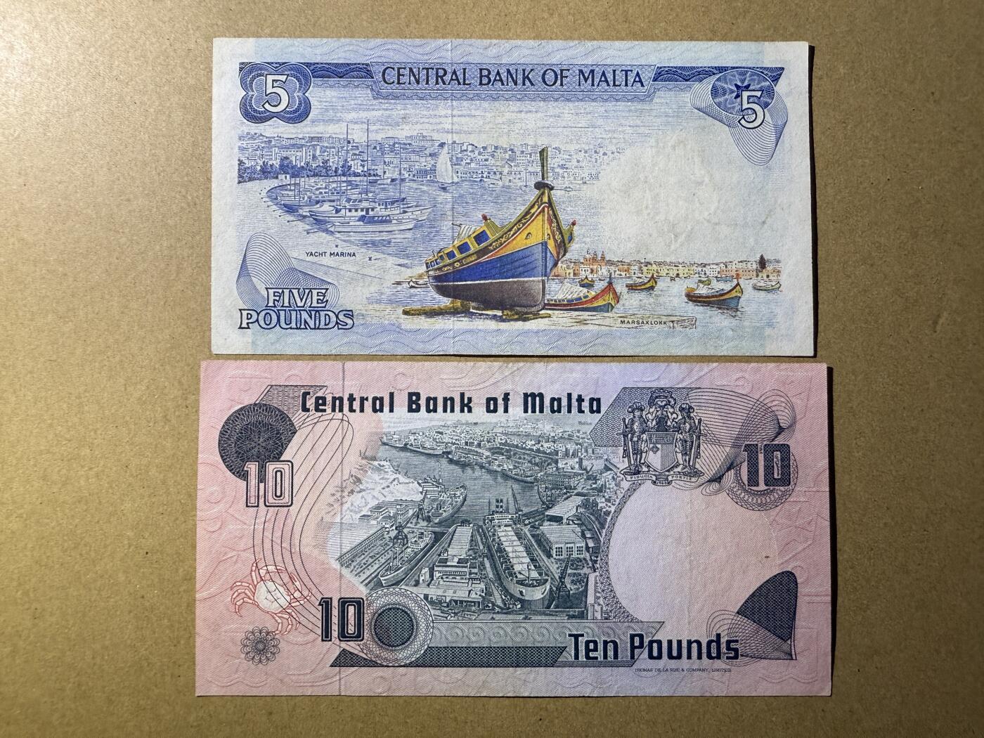 《艾美收藏》第222期-11.30周日外币畅拍 马耳他5、10镑2张 XF 不同年份老版本