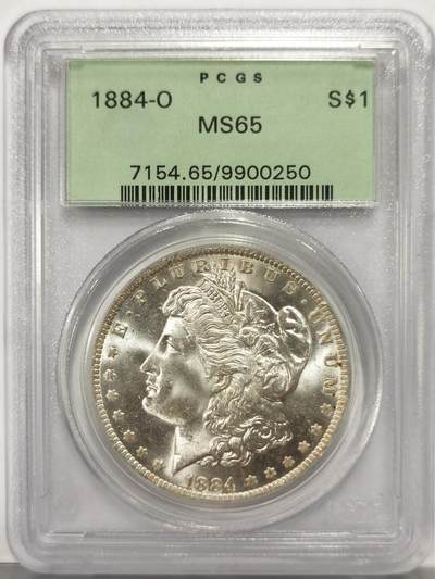 博洋堂世界钱币拍卖第149期（全场包邮） - PCGS MS65 美国1884年摩根银币，90年代7位数老绿盒严评，人脸相当干净，超强转光，重评大概率可加分