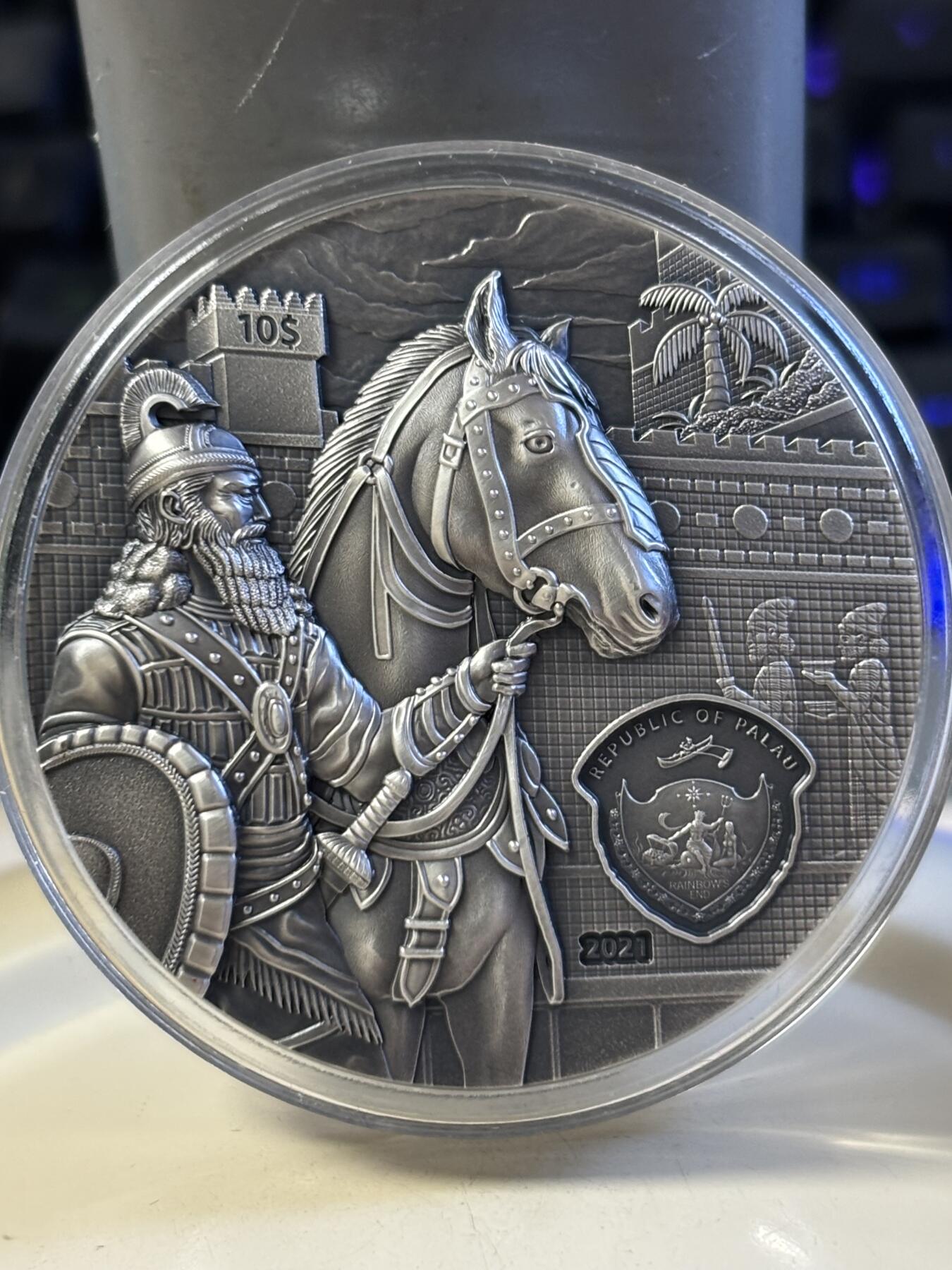 第183期拍卖 获奖帕劳2021失落的文明系列1古巴比伦仿古纪念银币，999银，2盎司， 获得钱币之星年度银币大奖第二名