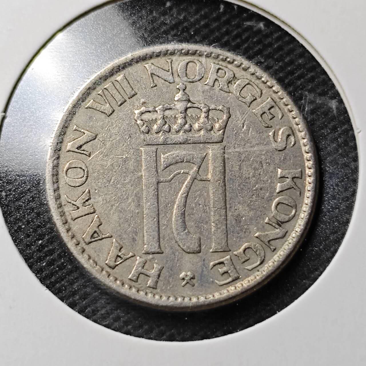 KK钱币收藏小铺  第368场  2月预留时间 周末发货  1955挪威50欧尔