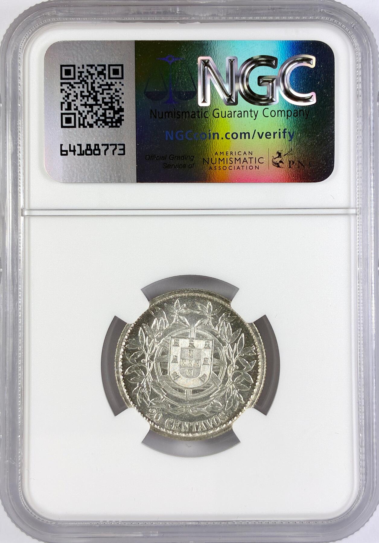 【雨安】【直播拍卖】【世界币章117期-评级币】2025-11-29 周六 19:30 保真 [评级欧洲] 葡萄牙 共和国 20分 1916年  NGC-MS65 关键币值