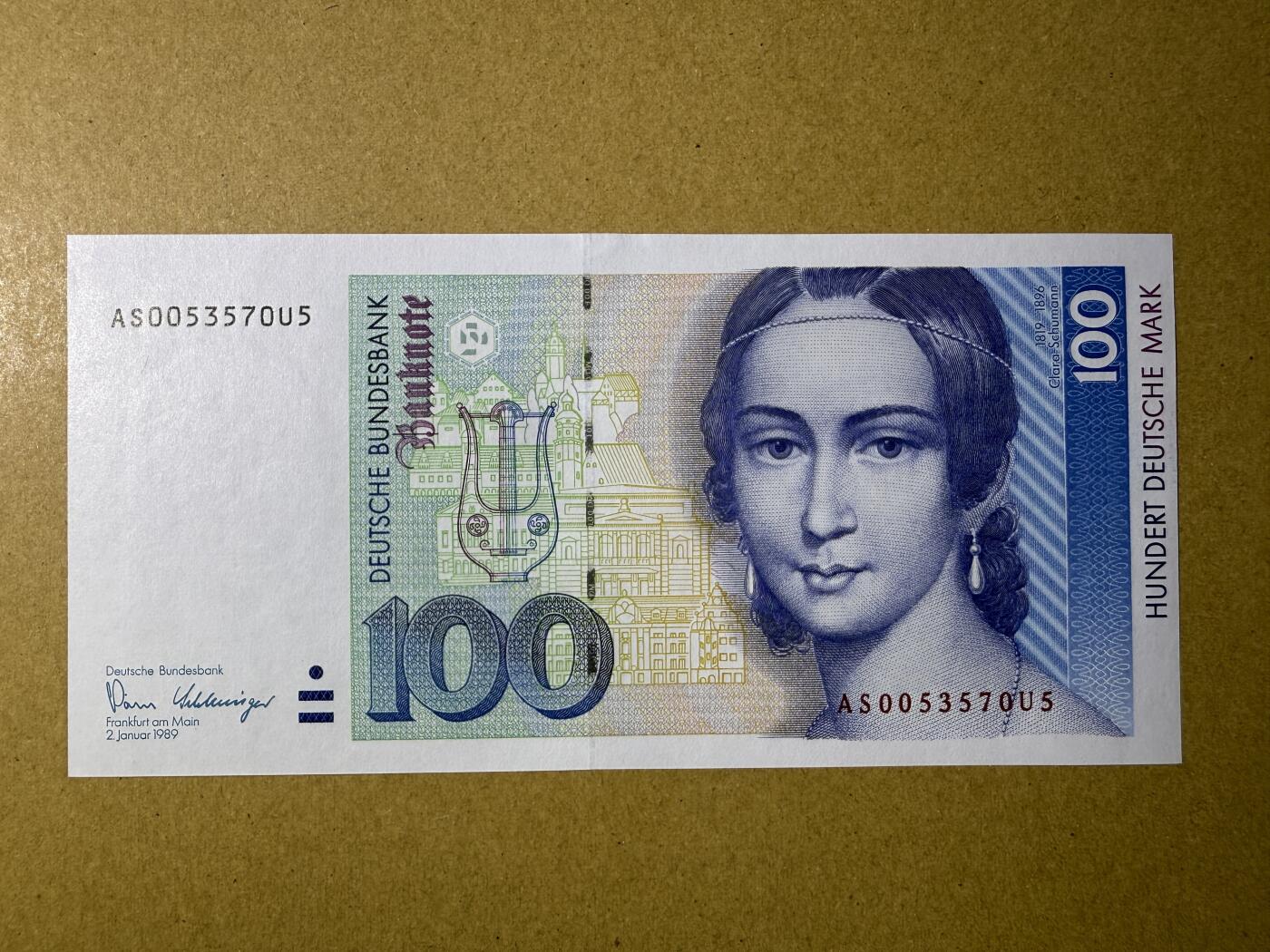 《艾美收藏》第222期-11.30周日外币畅拍 德国100马克 UNC 1989年 初版克拉拉 无4