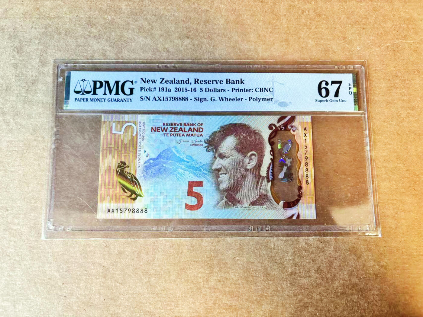 【Blue Auction】世界纸币精拍第756期——18级TOP拍卖/信誉/品质/专业/高效💫 【8888狮子号 获奖钞】新西兰 2015-16年5元 PMG67EPQ