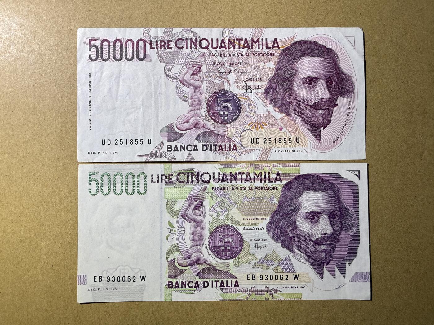 《艾美收藏》第222期-11.30周日外币畅拍 意大利50000里拉2张 XF 1984初版、1992年再版各1张 无47