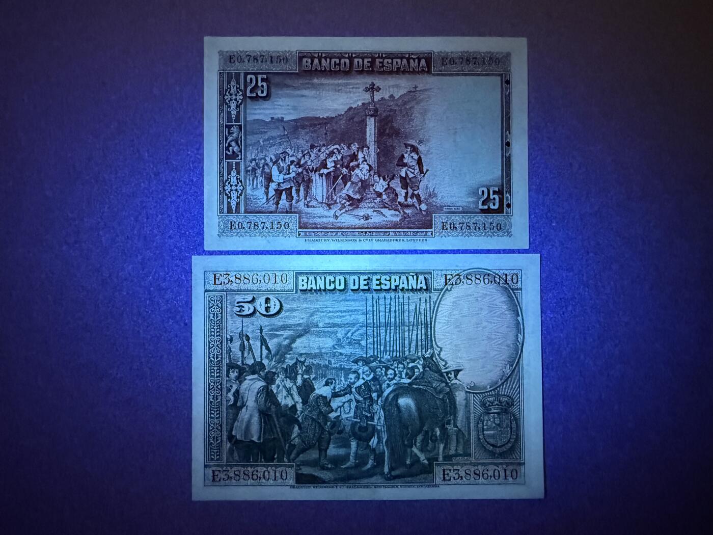 《艾美收藏》第222期-11.30周日外币畅拍 西班牙25、50比塞塔2张 AU 1928年 无4