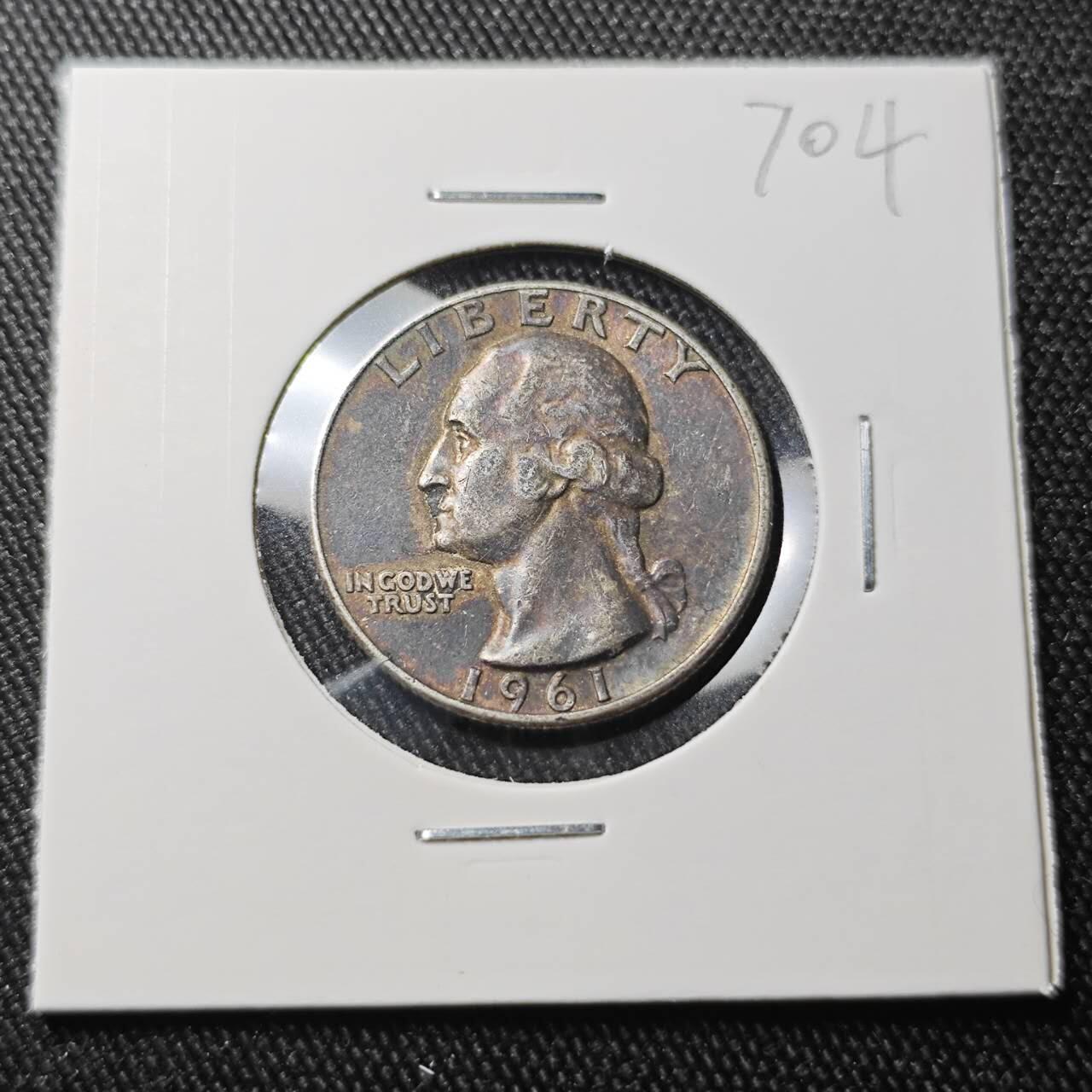 KK钱币收藏小铺 （套币 好品/批量散币 银币）专场  2月预留时间 周末发货  1961美国25分银币 包浆好看