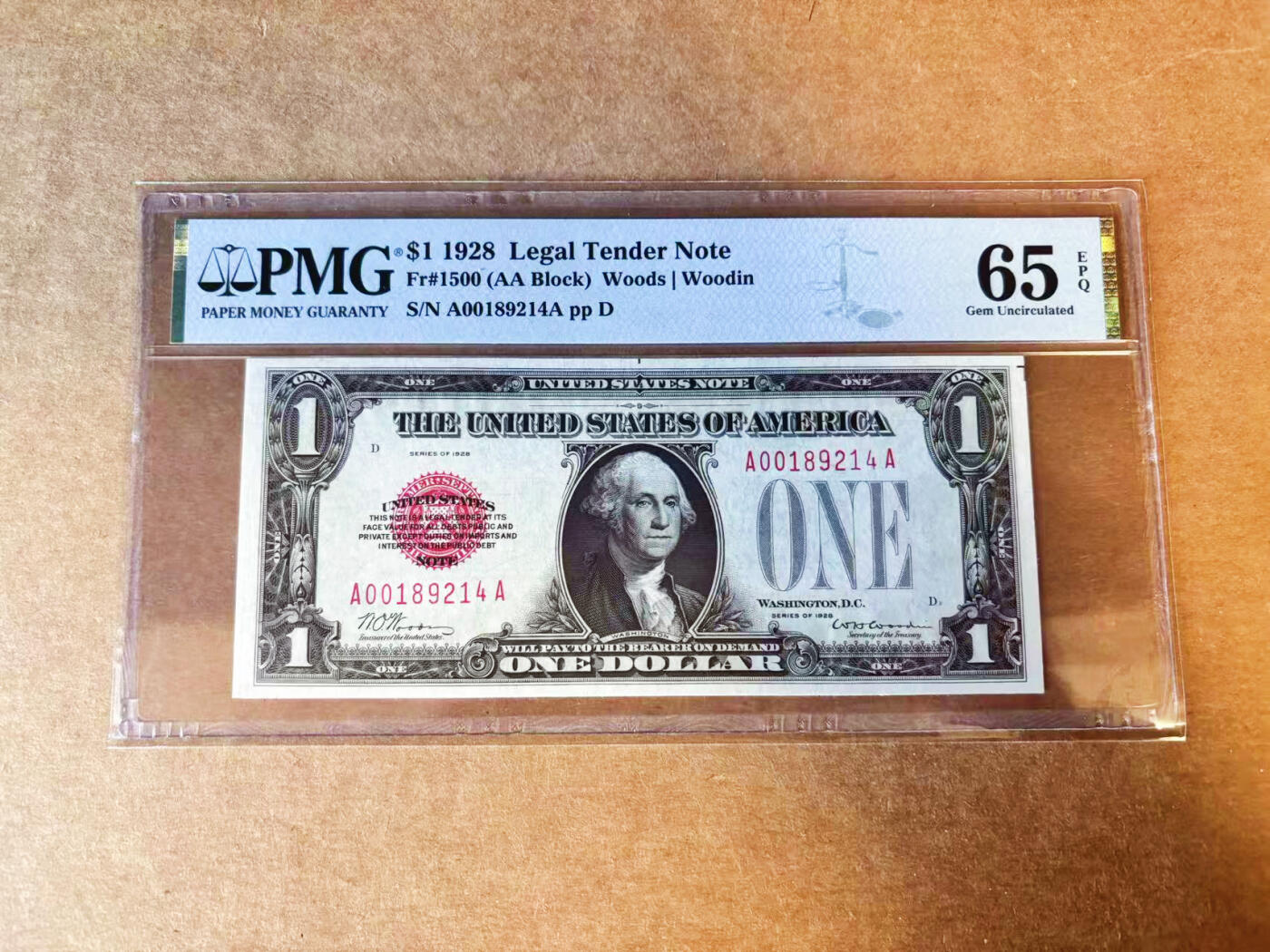 【Blue Auction】世界纸币精拍第756期——18级TOP拍卖/信誉/品质/专业/高效💫 【AA冠】美国 1928年1美金 红库印 PMG65EPQ 