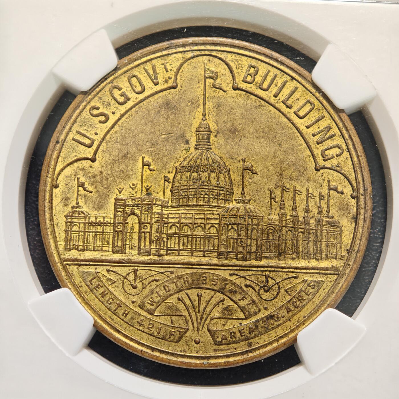 【德藏】世界币章拍卖第155期（拍品征集中~欢迎藏友联系） 1893年 美国哥伦比亚世博会纪念铜章 NGC MS63 正面是哥伦比亚世博会主馆的建筑物，背面记录世博会文字。品相完好，少见品种