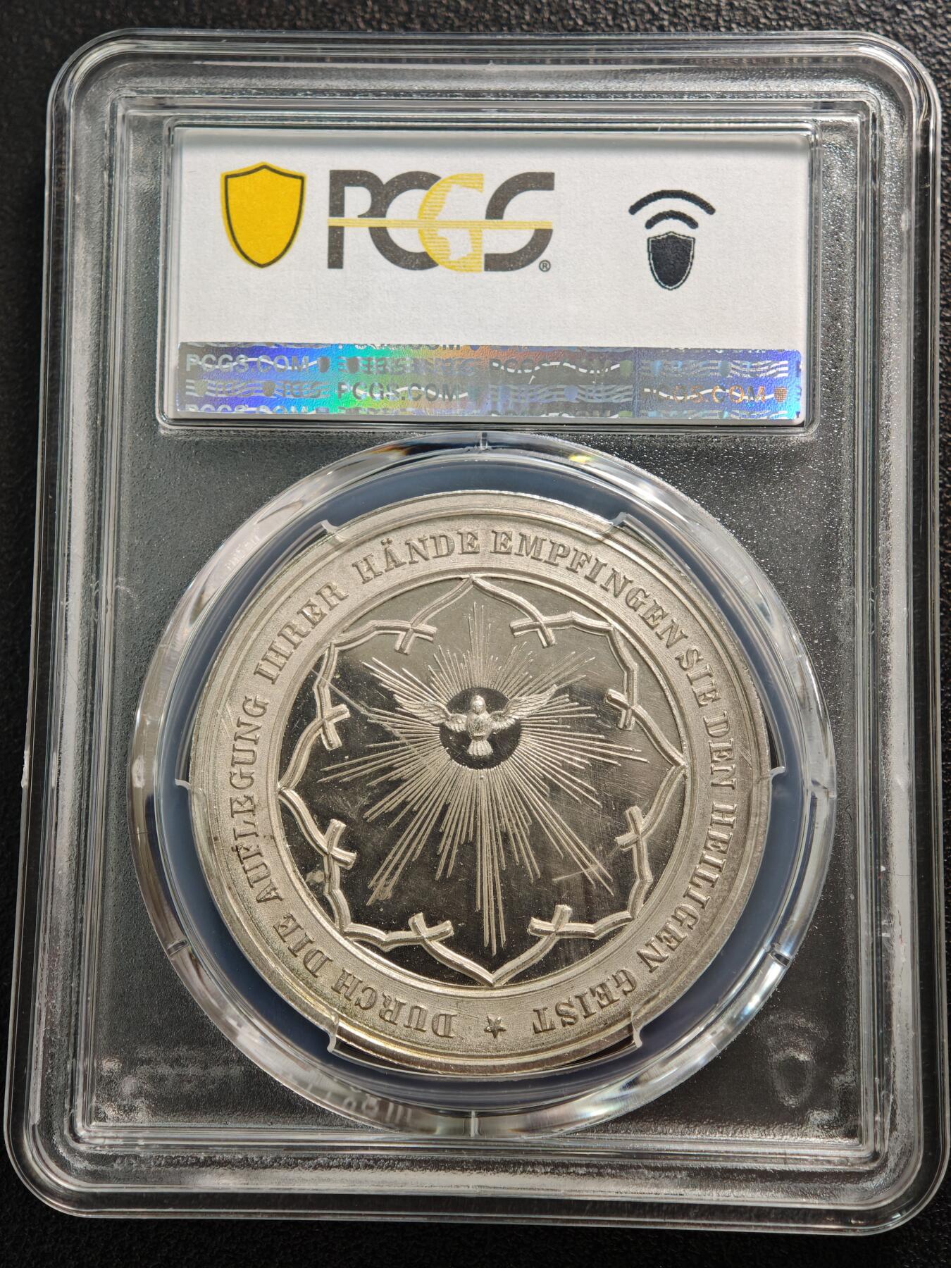 【德藏】世界币章拍卖第155期（拍品征集中~欢迎藏友联系） 1850年 德国宗教洗礼纪念银章 PCGS SP64 镜面感十足 细节极其丰富 唯一季军分 仅2枚更高