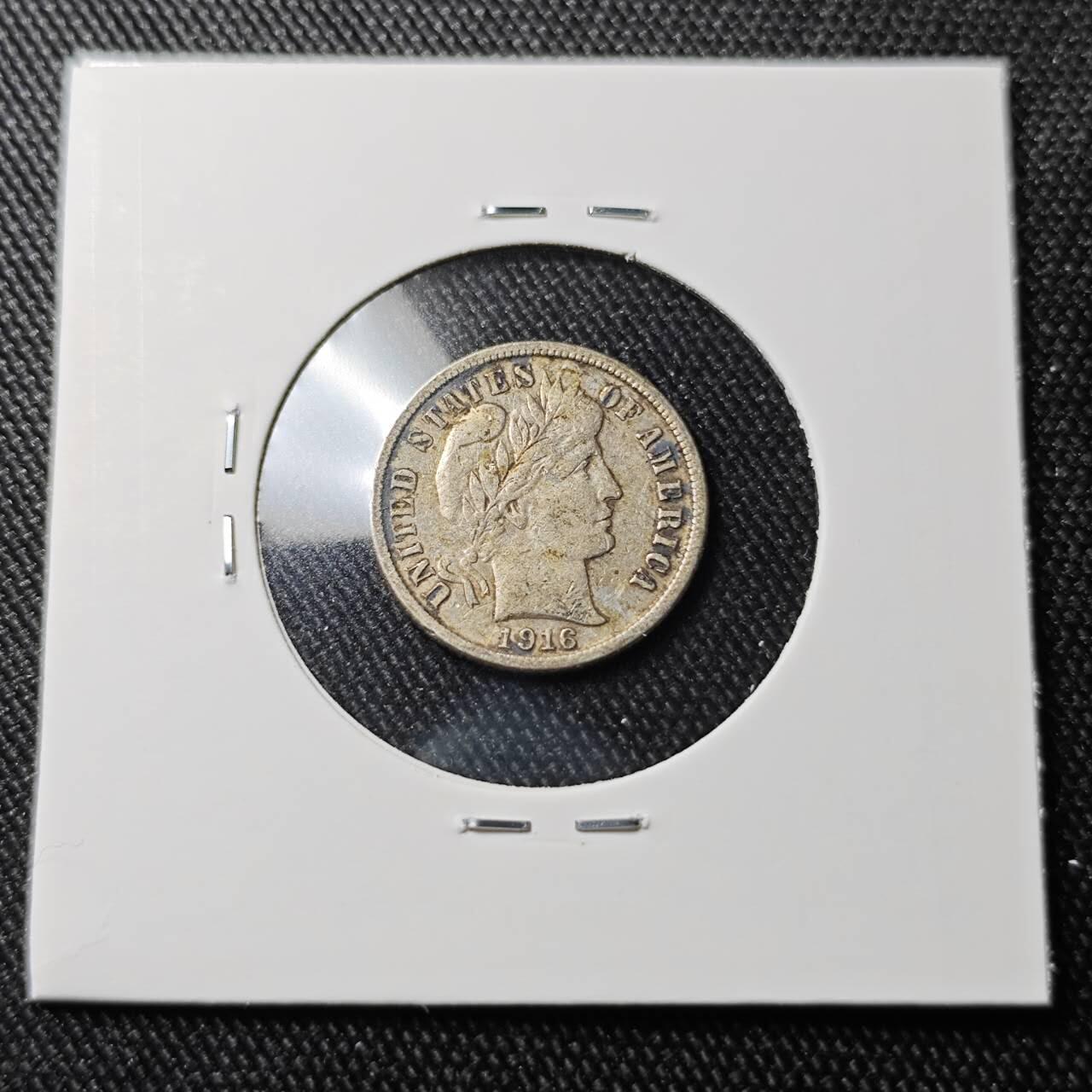 KK钱币收藏小铺 （套币 好品/批量散币 银币）专场  2月预留时间 周末发货  1916美国10分巴伯银币