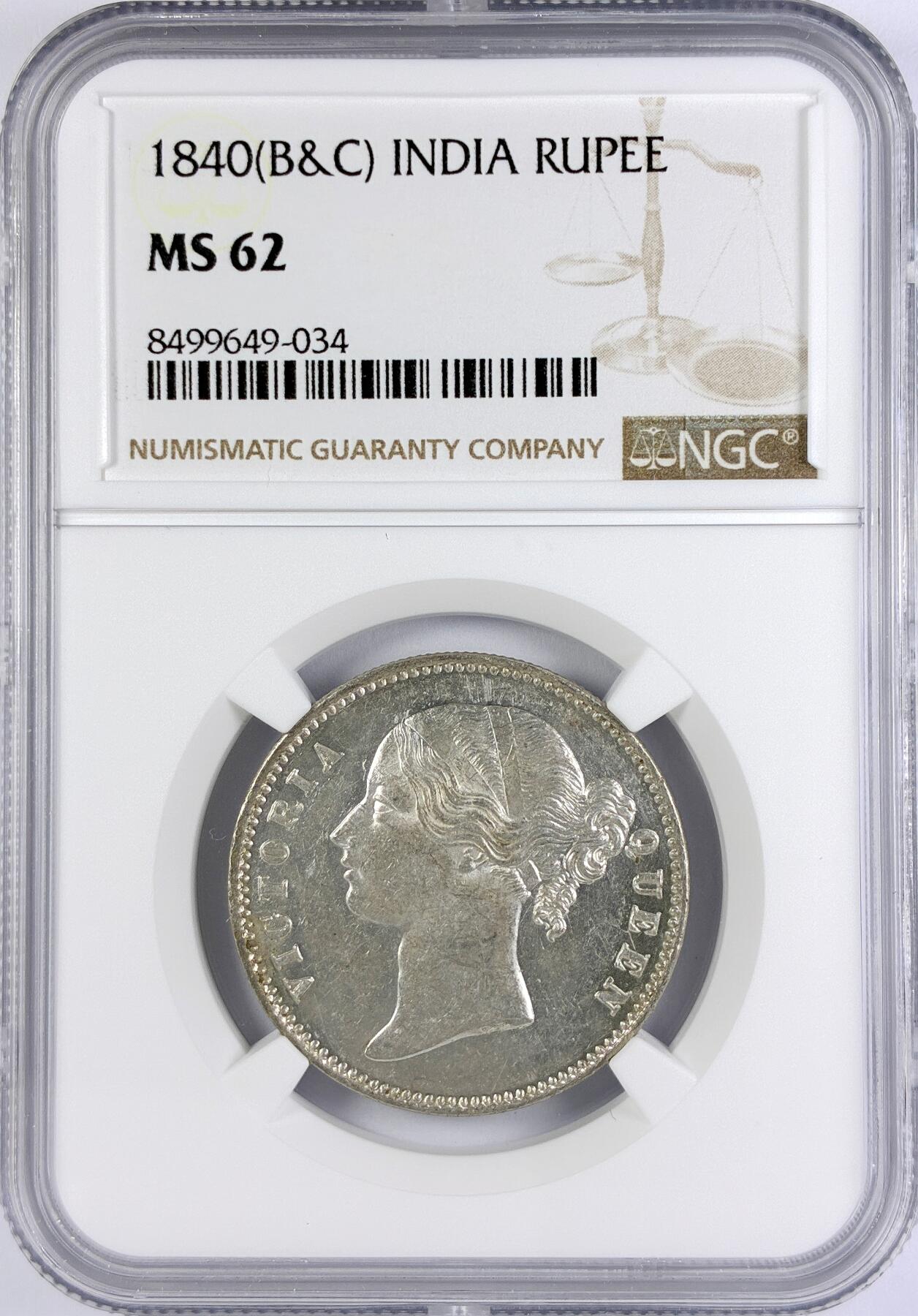 【雨安】【直播拍卖】【世界币章117期-评级币】2025-11-29 周六 19:30 保真 [评级亚洲] India 英属印度 1卢比 KM#0458 1840年 维多利亚  NGC-MS62