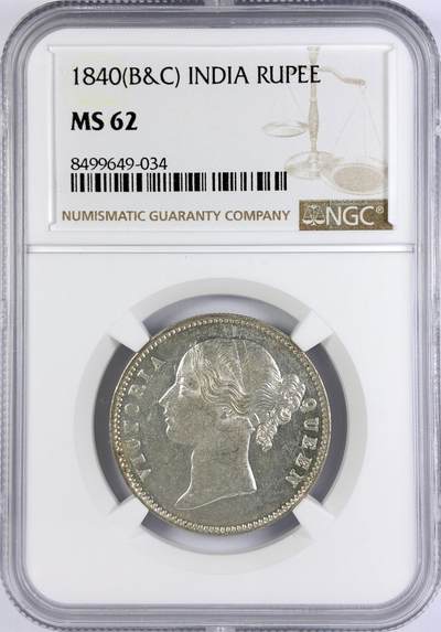 【雨安】【直播拍卖】【世界币章117期-评级币】2025-11-29 周六 19:30 保真 - [评级亚洲] India 英属印度 1卢比 KM#0458 1840年 维多利亚  NGC-MS62