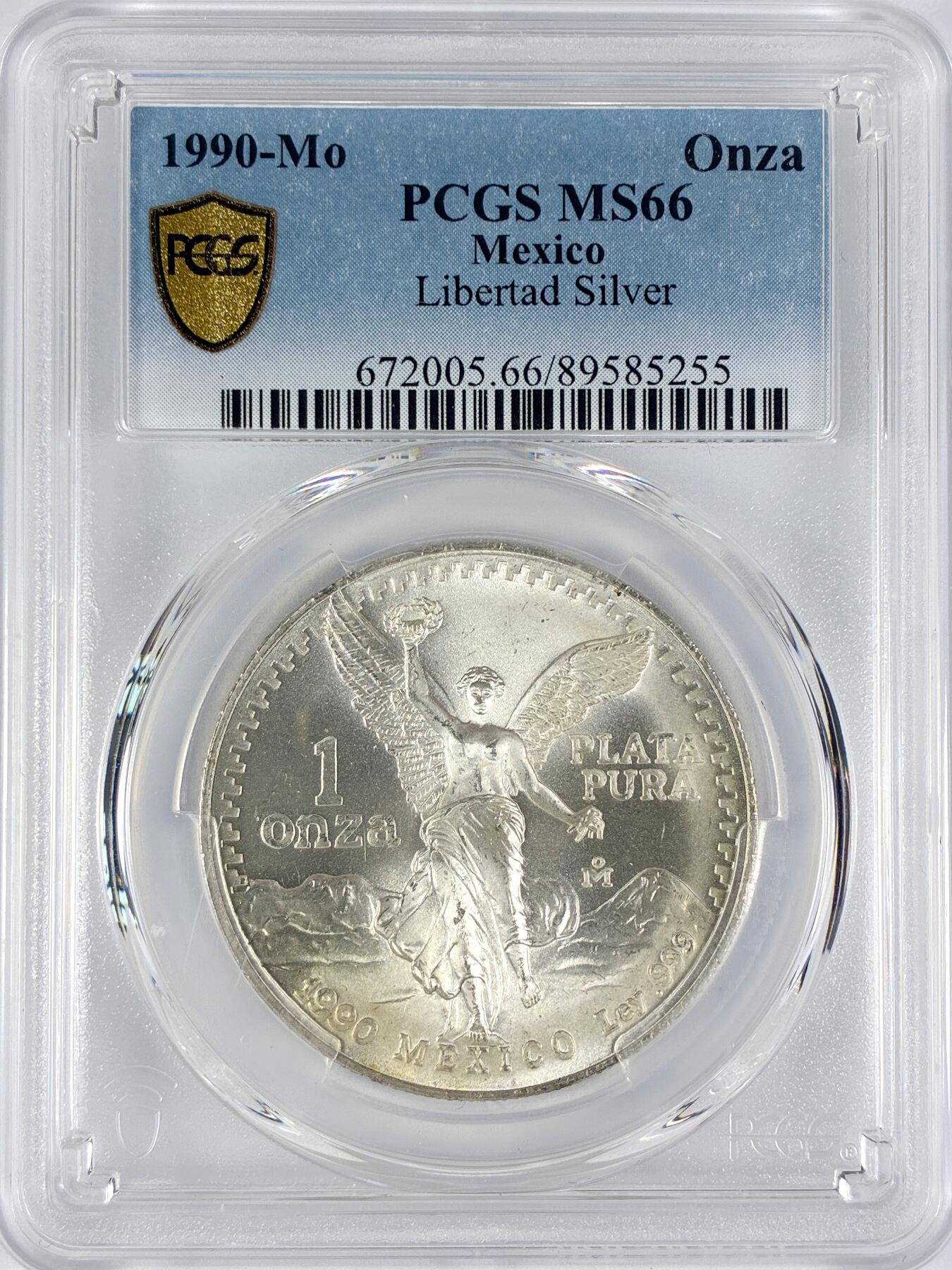 【雨安】【直播拍卖】【世界币章117期-评级币】2025-11-29 周六 19:30 保真 [评级现代] Mexico 墨西哥 投资银 自由女神 1盎司 1990年  PCGS-MS66