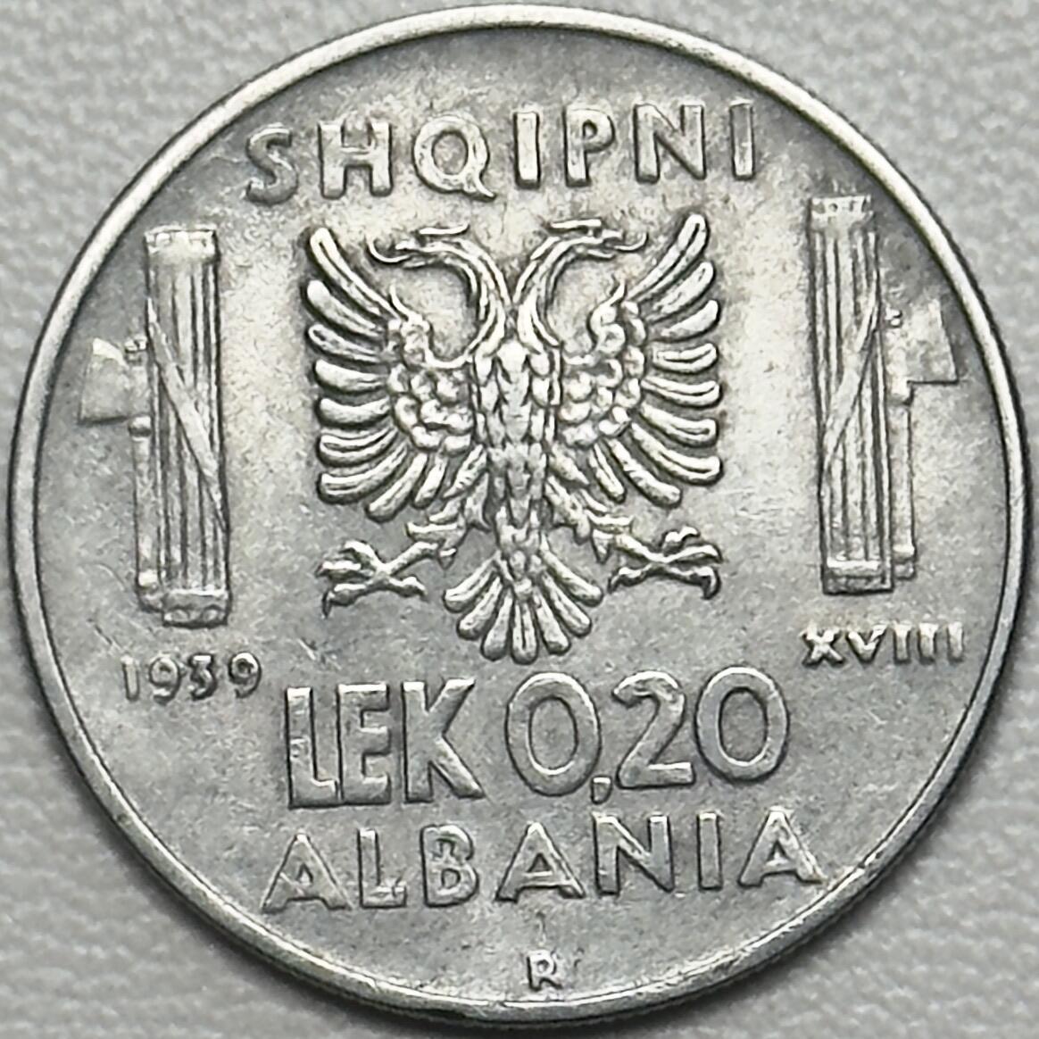 ＜小葵钱铺＞第66期·散币·银币场·满200包邮，不寄存·12月1号发货 〈磁性版〉意占阿尔巴尼亚1939年维克托·伊曼纽尔三世0.2列克硬币