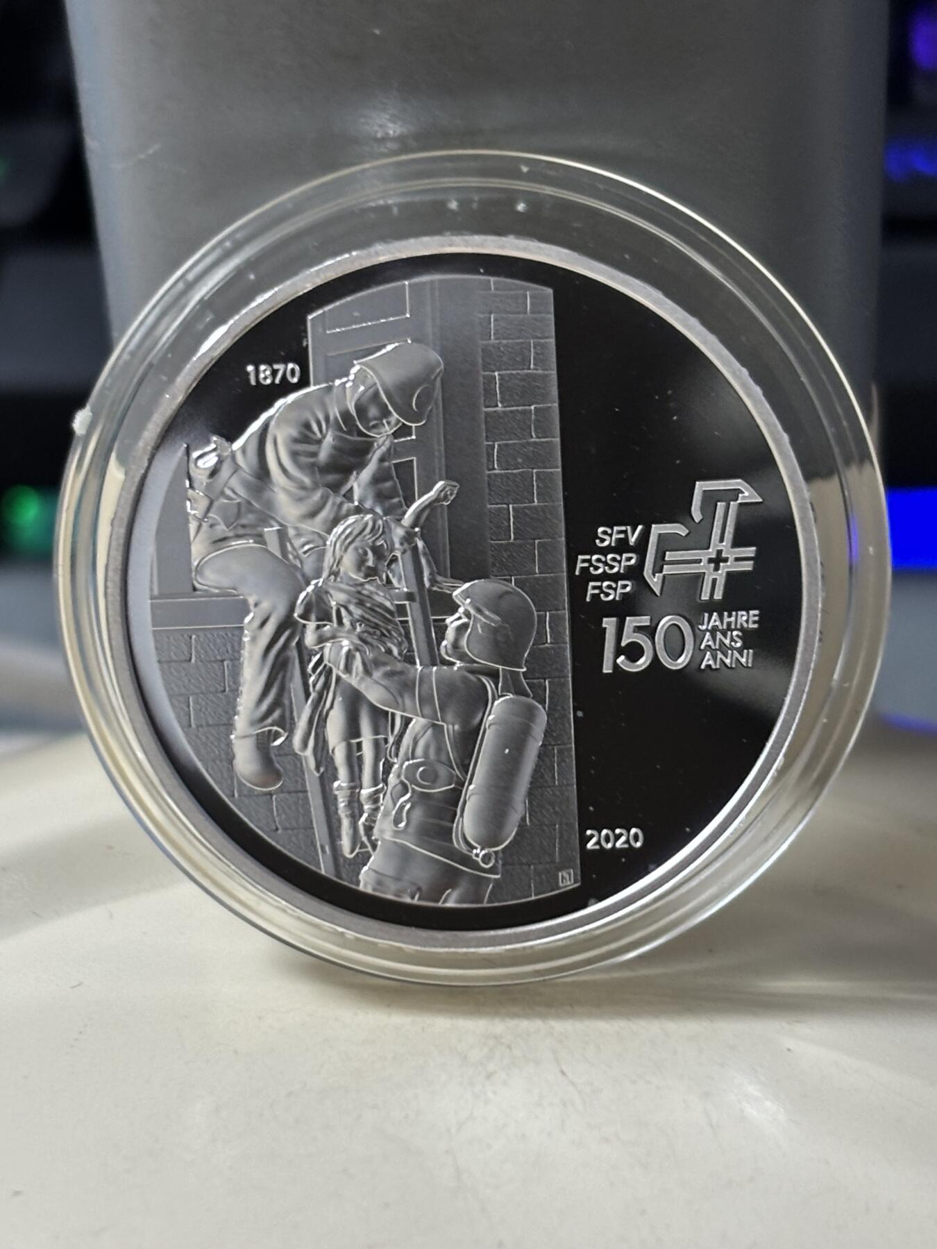 第183期拍卖 瑞士2020年消防150周年20法郎精制纪念银币，835银，20克，发行5000枚