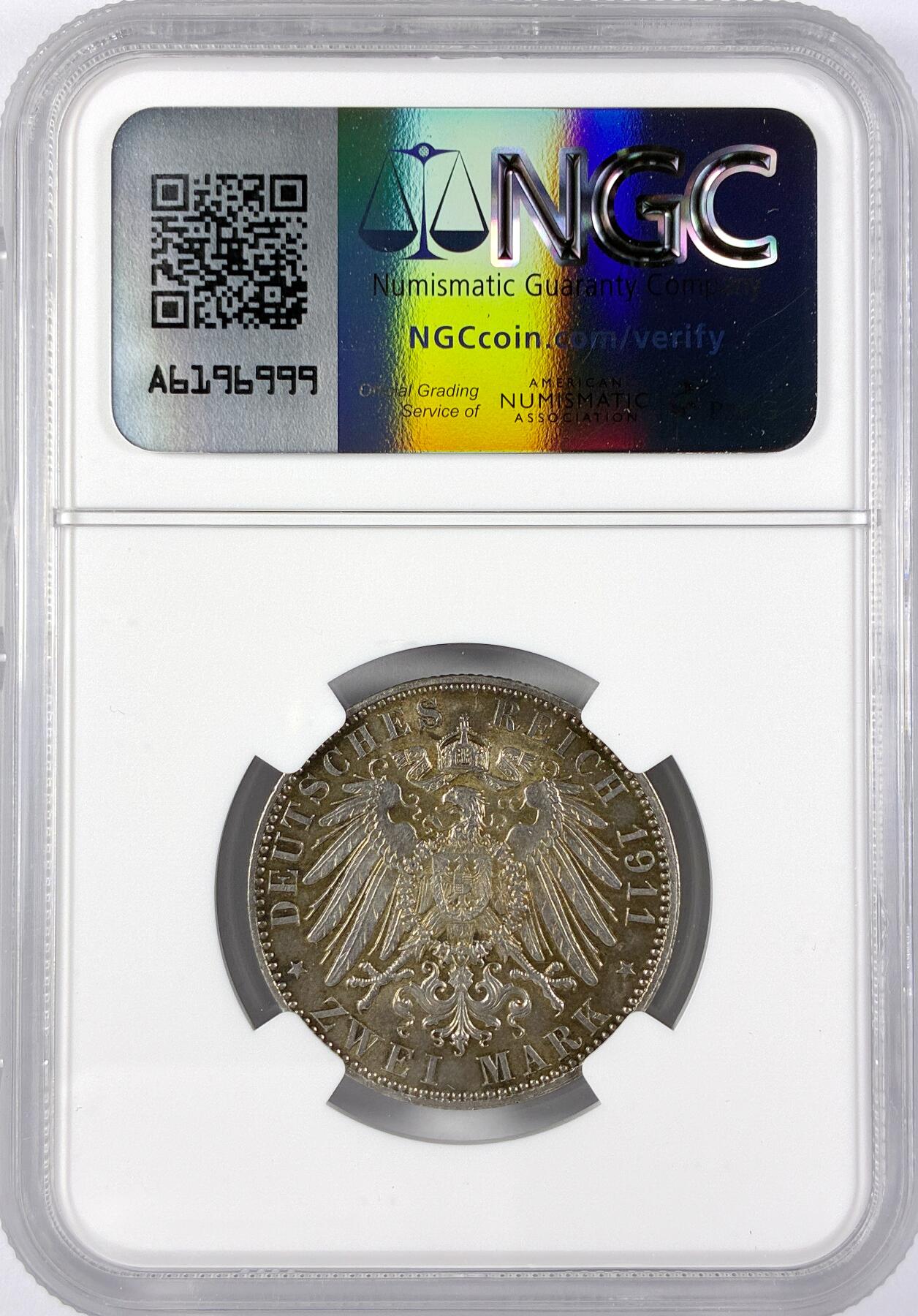 【雨安】【直播拍卖】【世界币章117期-评级币】2025-11-29 周六 19:30 保真 [评级德国] Germany 德国 帝国 汉堡 2马克 长翅 1911年  NGC-UNC