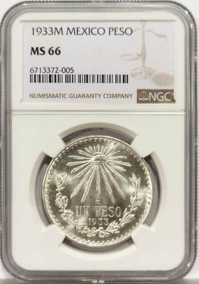 博洋堂世界钱币拍卖第149期（全场包邮） - NGC MS66 墨西哥1933年1比索银币，早期年份，极品车轮光