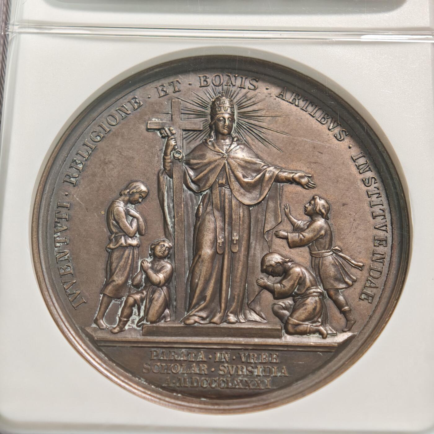 【德藏】世界币章拍卖第155期（拍品征集中~欢迎藏友联系） 1881年 梵蒂冈教皇利奥十三世高浮雕纪念铜章 NGC AU58BN 包浆温润 立体感十足