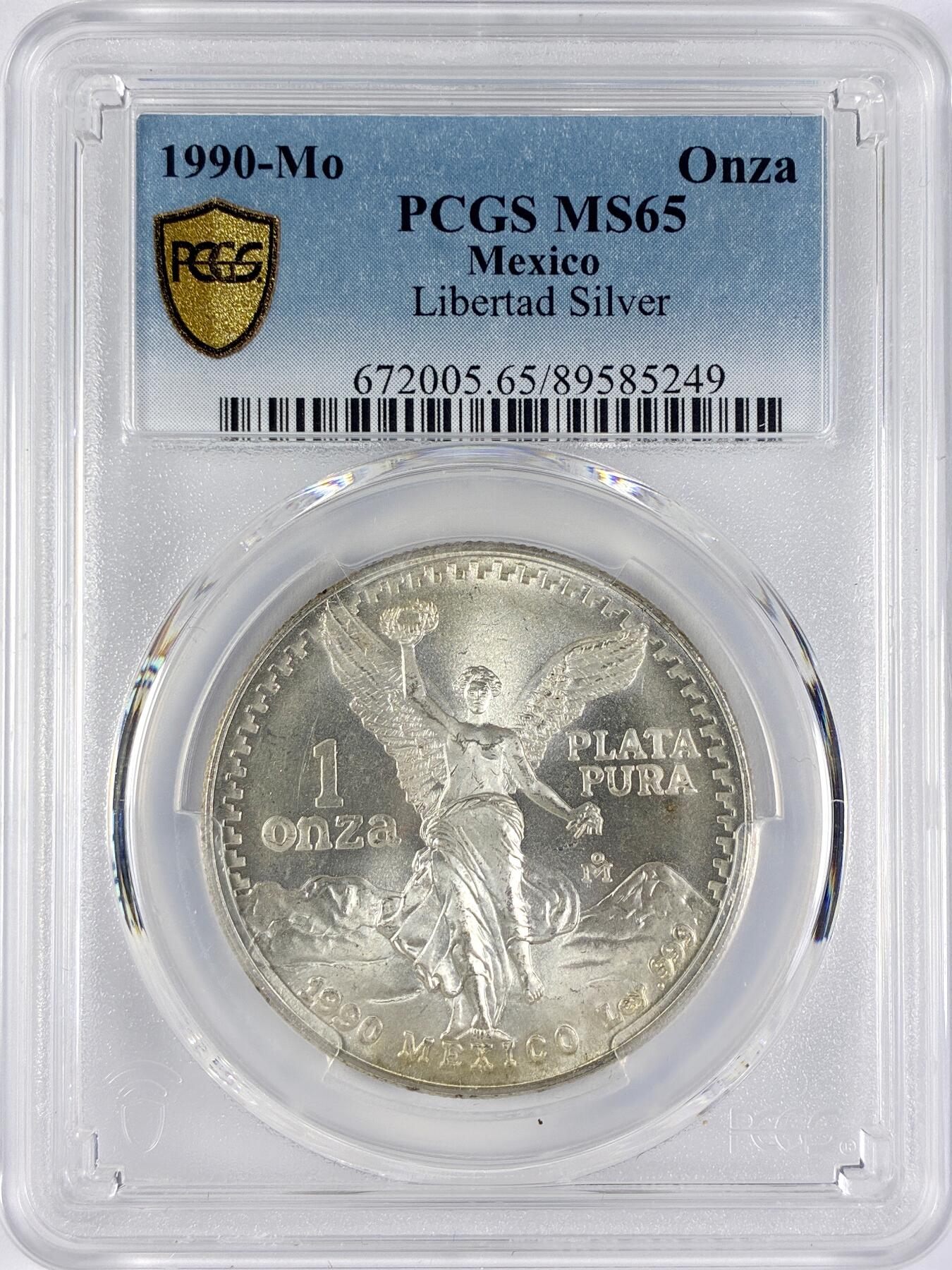 【雨安】【直播拍卖】【世界币章117期-评级币】2025-11-29 周六 19:30 保真 [评级现代] Mexico 墨西哥 投资银 自由女神 1盎司 1990年  PCGS-MS65