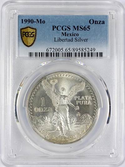 【雨安】【直播拍卖】【世界币章117期-评级币】2025-11-29 周六 19:30 保真 - [评级现代] Mexico 墨西哥 投资银 自由女神 1盎司 1990年  PCGS-MS65