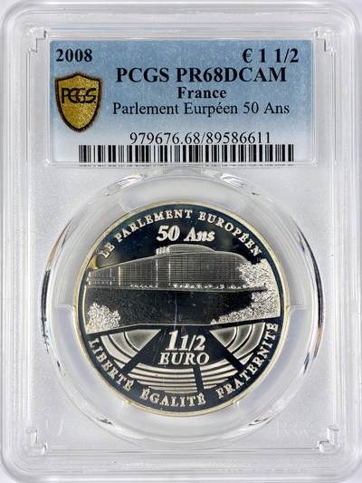 【雨安】【直播拍卖】【世界币章117期-评级币】2025-11-29 周六 19:30 保真 - [评级欧元] France 欧元 法国 1.5欧元 2008年 欧盟会议 PCGS-PR68DCAM