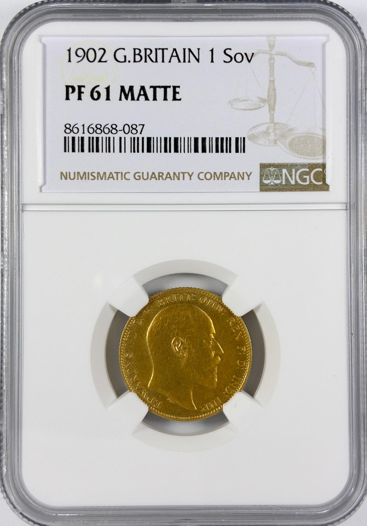 【雨安】【直播拍卖】【世界币章117期-评级币】2025-11-29 周六 19:30 保真 [金币] Great Britain 英国 1镑 1902年 爱德华七世 马剑 NGC-PF61Matte