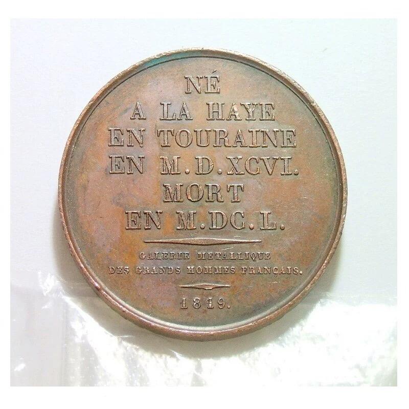 法国1819年 大数学家笛卡尔高浮雕精制大铜章 光边 40MM