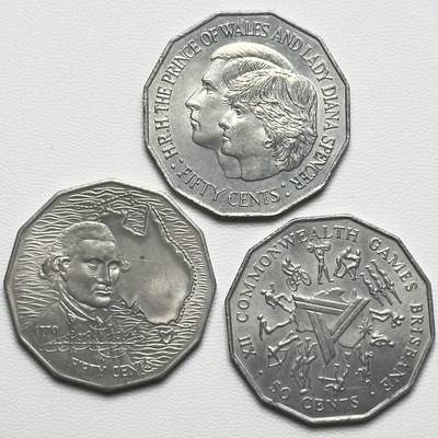 ＜小葵钱铺＞第66期·散币·银币场·满200包邮，不寄存·12月1号发货 - 澳大利亚1970、1981、1982年50分纪念币3枚