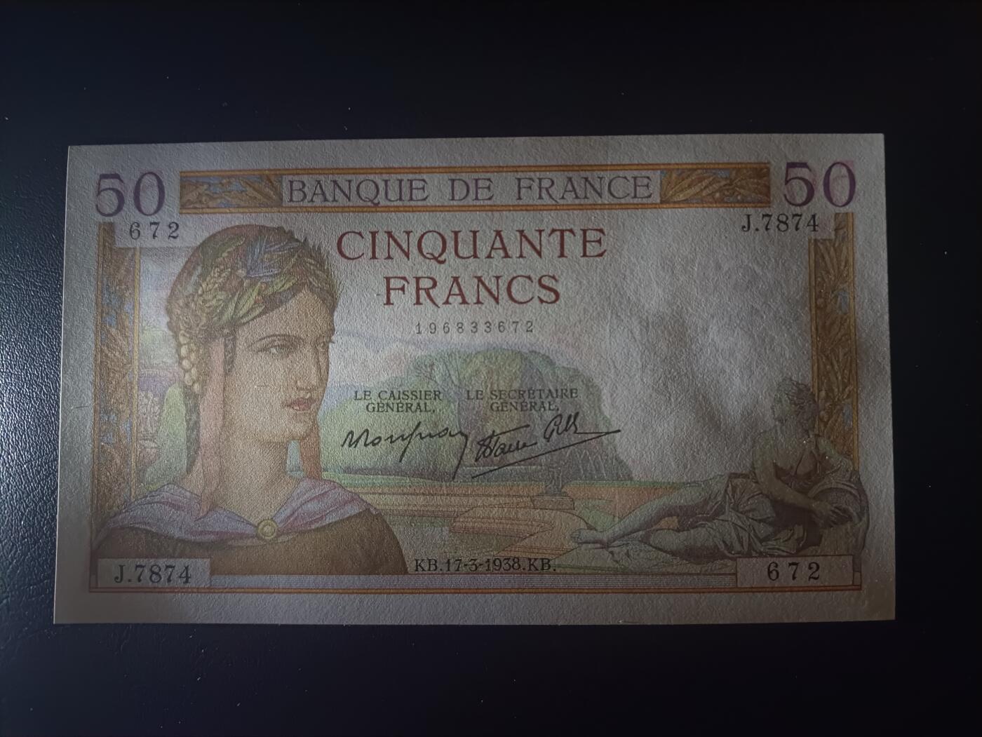 2025十一月第七期，总205期 法国1938年50法郎AUNC，农神和商业神，早期品种