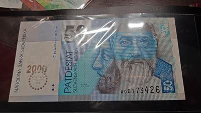 世界钱币～微拍第217期暨2025年第57期  近日新到货品少量 以及老库存一些 - 2000年捷克斯洛伐克50 千禧纪念钞 全新绝品